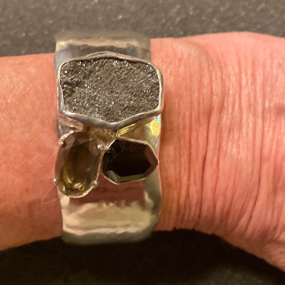 Silpada Crystal Cave Cuff. Agate, Druzy, Smoky Quartz, Sterling Silver.